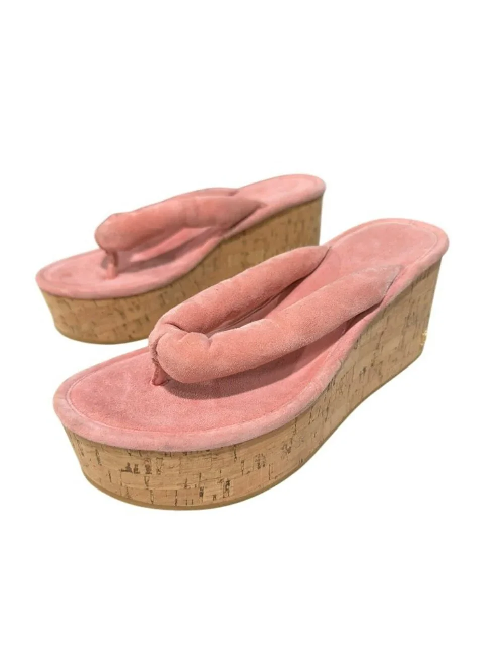 Veronica Beard Pink Suede Cork Wedge Geno Thong Sandals Size 7.5